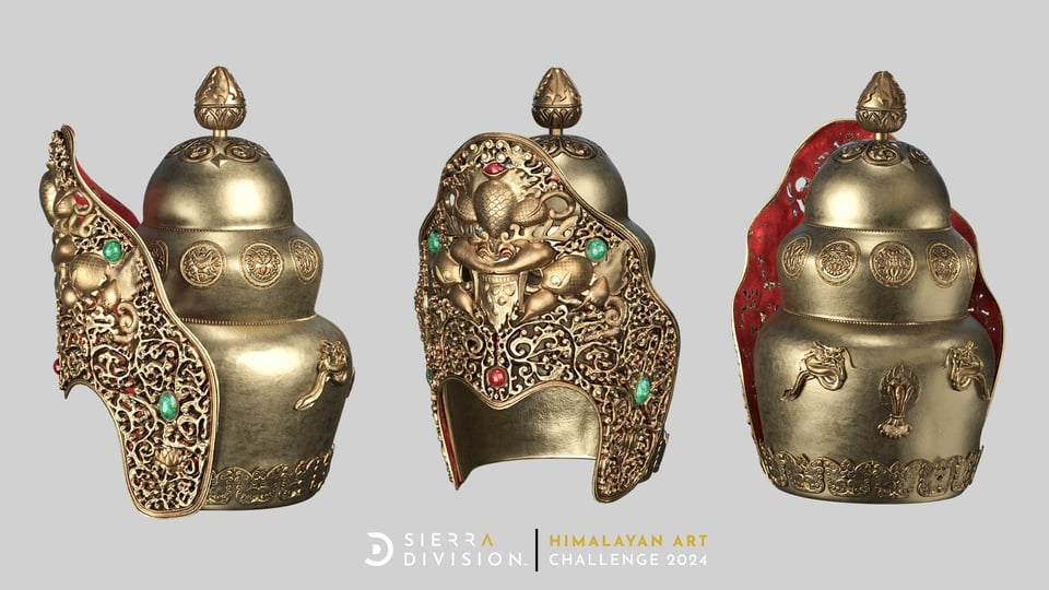 Himalayan Treasures: Ceremonial Crown for Priest - Neon