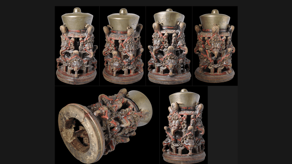 Polychrome, Carved Wooden Karang Asti Stand & Gong (Kempli) from Bali,Indonesia – BACK IN TIME ANTIQUE PROPS CHALLENGE