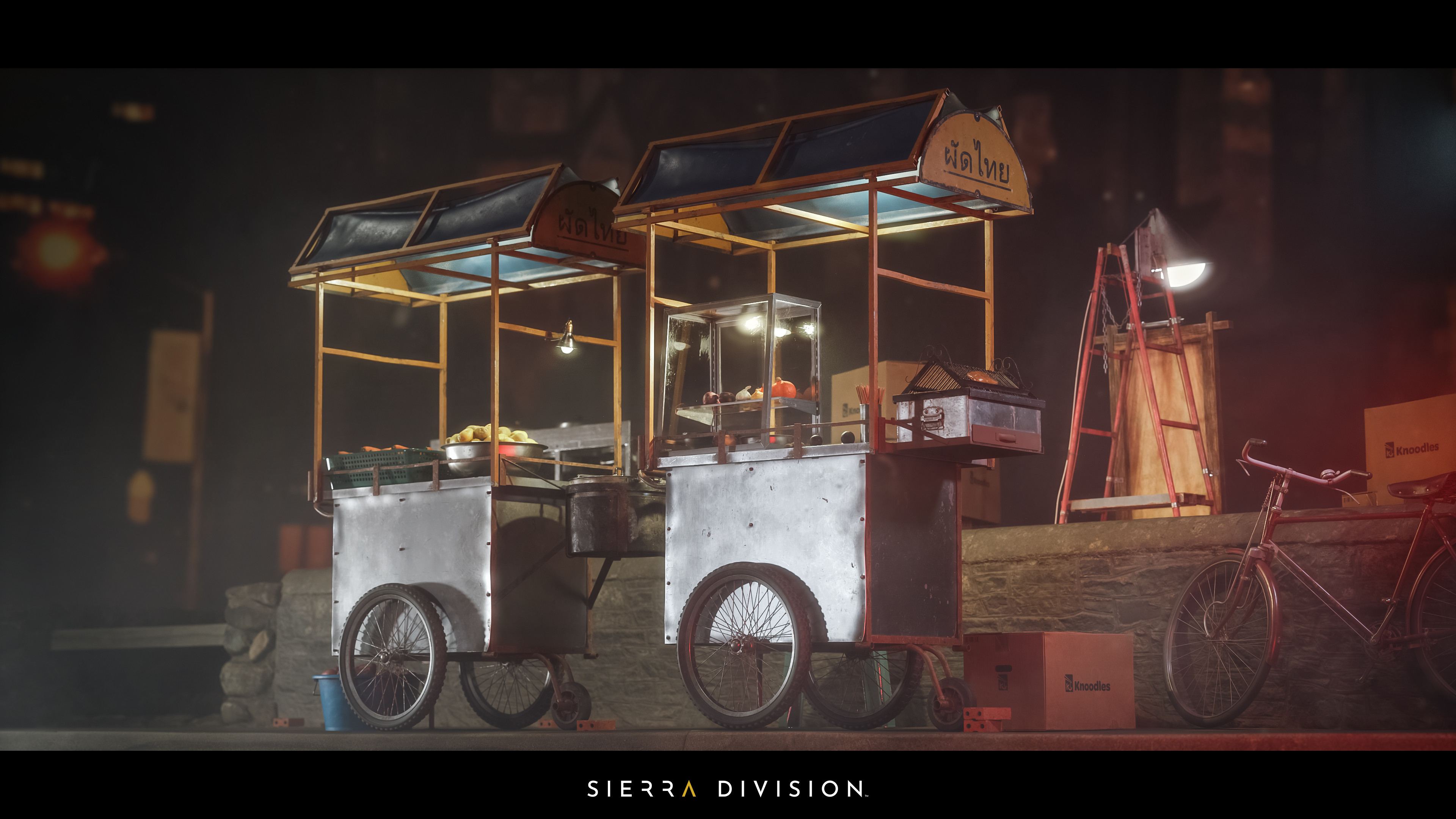 The 3D Street Food carts in their environment